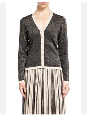 Zimmermann Metallic Black and Cream V-Neck Button Cardigan Sweater Size 0P